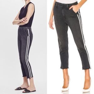 Mother Black Side Stripe The Shaker Prep Fray Jeans in Dear Mr. Black Racer 24